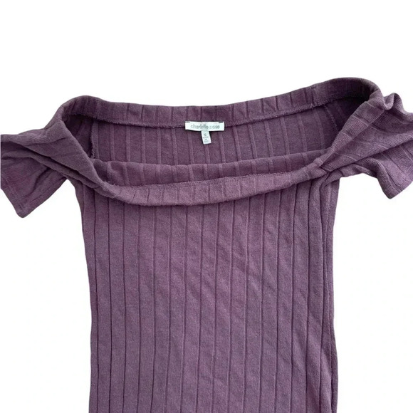 Off the Shoulder Short Sleeve Purple Mini Bodycon Dress, Size Small - Picture 3 of 5